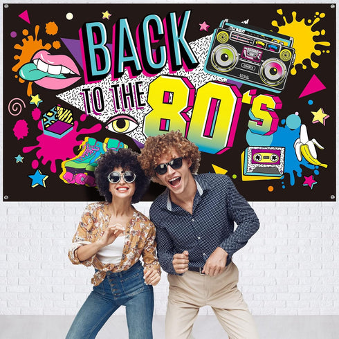 Irenare Back to The 80's Party Banner Decorations Supplies for Photography Background, 73 x 43 x 0.04 Inch