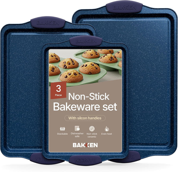 BAKKEN Kitchen Baking Pan Set - Nonstick Coating, Carbon Steel Bakeware Sets