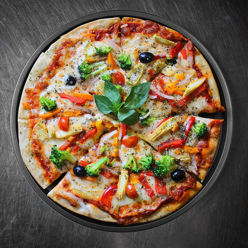 DecorRack 13 Inch Carbon Steel Pizza Pan, Non-Stick Coating, Heavy Duty Round Baking Tray for Oven Use