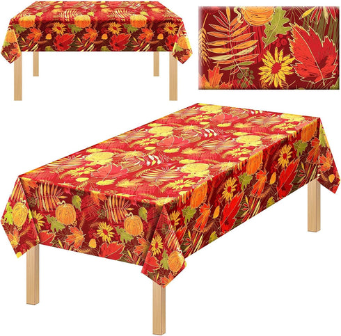 Tegeme 1 Pcs Disposable Plastic Tablecloth, Waterproof Fall Leaf Pumpkin Maple Cover for Thanksgiving Party Decor, 54 x