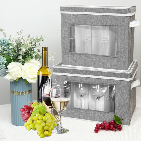 Champagne Flute Storage Box: Hard Shell Stemware Storage Case Organizer for 12 Crystal Champagne Flutes