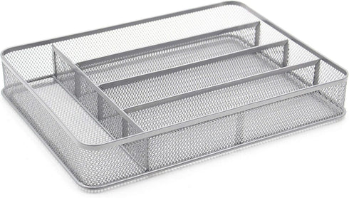 TQVAI Silverware Organizer, 5 Slots Non-Slip Mesh Kitchen Drawer Organizer, Metal Cutlery Holder