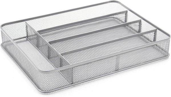 TQVAI Silverware Organizer, 5 Slots Non-Slip Mesh Kitchen Drawer Organizer, Metal Cutlery Holder