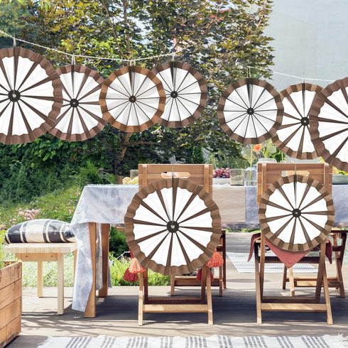 Outus 9 Pcs Wagon Wheel Decorations Paper Fans for Western Cowboy Themed Classroom Party Decor
