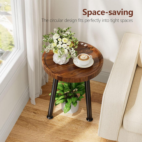(12.5"x18") Ekisemio Plant Stand Outdoor Indoor, Mid Century Wood Side Table with Walnut Finish & Raised Edge, Modern