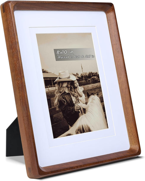 8x10 Picture Frame with Mat for 5x7/6x8, USA-Sourced Natural Walnut Wood Handcrafted