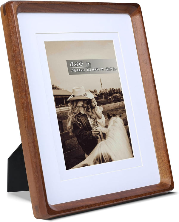 8x10 Picture Frame with Mat for 5x7/6x8, USA-Sourced Natural Walnut Wood Handcrafted