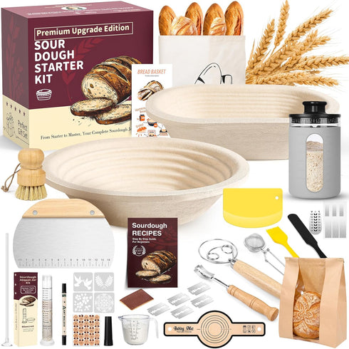 Risecret Sourdough Starter Kit with Aliquot Jar, Wood Pulp 9" Round & 10"