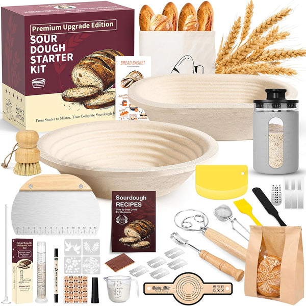 Risecret Sourdough Starter Kit with Aliquot Jar, Wood Pulp 9" Round & 10"