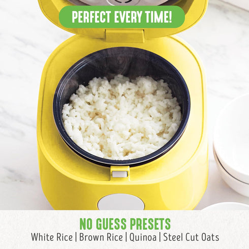 GreenLife 4-Cup Digital Rice Cooker, PFAS & PFOA-Free Removable Ceramic Pot, Healthy Cooking, Yellow
