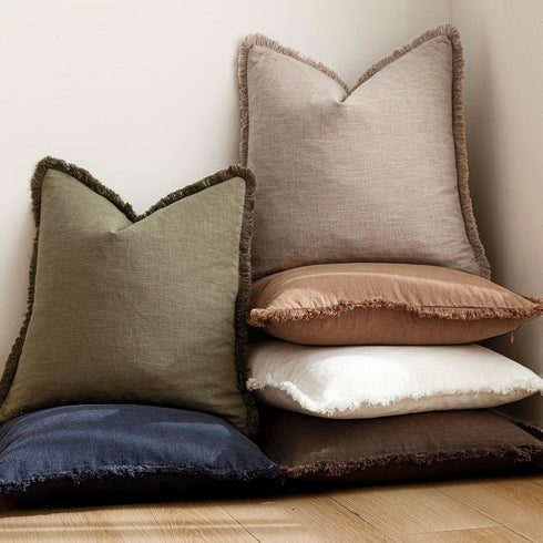 Cozy 2626 Inch,1PC,Natural Foindtower Decorative Linen Fringe Throw Pillow Covers Boho Farmhouse Cushion Cover