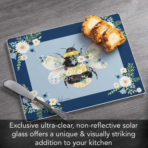 CounterArt Beautiful Bee 3mm Heat Tolerant Tempered Glass Cutting Board 10” x 8” Manufactured in the USA Heat Tolerant Dishwasher Safe