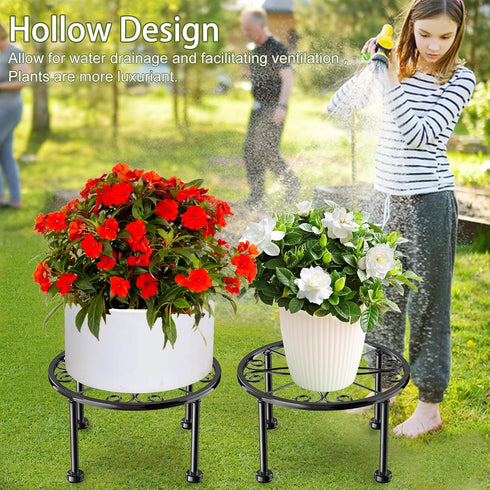 3 Packs Garden Gifts Plant Lovers Gifts Black Metal Plant Stand with Anti-Slip Base Rustproof Heavy Duty Decorative