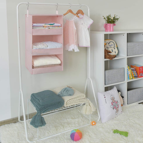 GRANNY SAYS 3-Shelf Hanging Closet Organizer, Collapsible Pink Nursery Shelves, 29 ½" H X 12" W X 12" D, 1-Pack