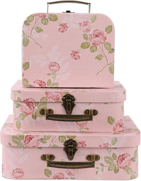 Set of 3 Paperboard Suitcases Storage Box with Lids for Photo Storage, Home Decoration, Gift Decoration (3Pcs, Pink