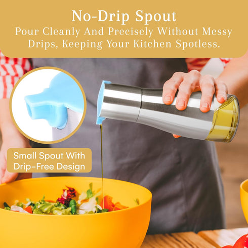 2LB Set 7.1"H 2.7"L 2.7"W Depot Oil and Vinegar Dispenser - Brushed Steel & Glass Containers with Anti-Drip Spout Lid