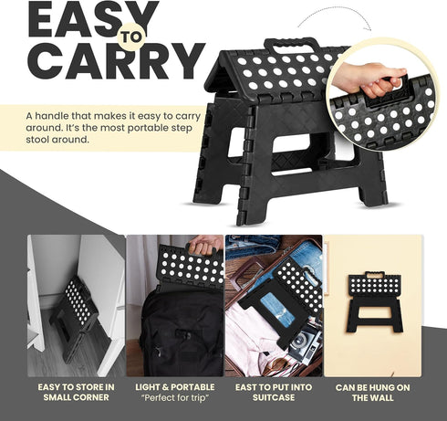 Utopia Home Folding Step Stool - Lightweight Plastic Foot Stool, 9 Inch Height, Holds Up to 300 lbs (Black)