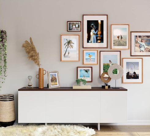 4x4 3x3, Square Picture Frame with Mat for USA-Sourced Natural Walnut Wood Handcrafted Rounded Corner with Real Glass