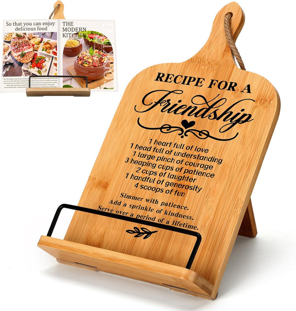 Best Friend Birthday Gifts for Women: Bamboo Cookbook Stand, Inspirational Kitchen Gift for Friends