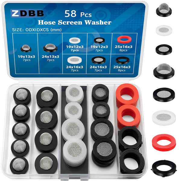 ZDBB 58 PCS Shower Head Garden Hose Screen Filter - Stainless Steel Water Filter Hose Washer Kit for Plumbing