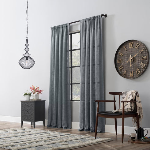 Clean Window Sheer Curtain Panel, 50" W x 96" L, Vintage Blue, Basketweave Anti-Dust Allergy/Pet Friendly