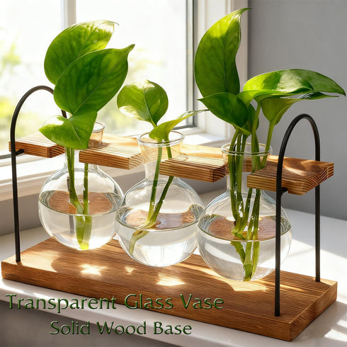Wellinc Bulbs, Plant Terrarium with Wooden Stand, The Ultimate Gift for Plant Lovers, Propagation Station with Retro