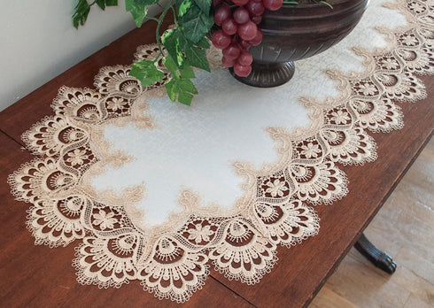Gold European Lace, Antique Jacquard Fabric, Table Runner, Dresser Scarf (16Wx44L)