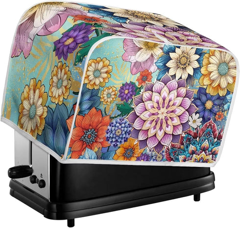 UNICEU Boho Flower Bright Blossom 2 Slice Quilted Toaster Cover, Dust-proof Kitchen Small Appliance Dust Cover