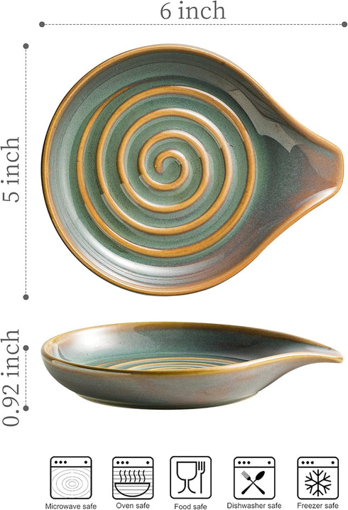 Spoon Rest with Handle, Blue and Green Cooking Spoon Holder for Countertop, Utensil Rest for Spoons, Ladles, Tongs,