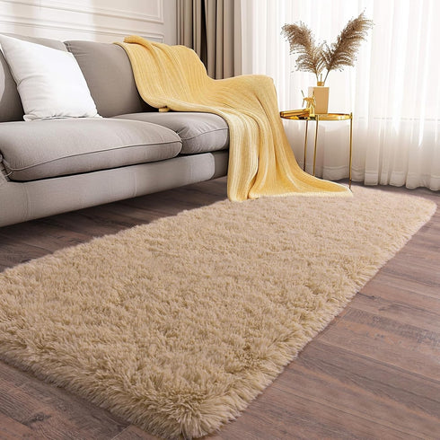 Soft Runner Rugs for Bedroom Hallways, 2x6 Beige Fluffy Shag Throw Area Rug Non Slip for Bedside Dorm Living Room