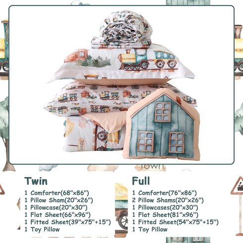 Sets 6 Set Country Set, Mooreeke Kids Twin Comforter for Boys Pieces Train Bedding for Teens Microfiber Train Town Kids