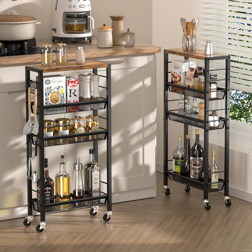 Wheels,4-Tier Narrow Storage Cart with Narrow Kitchen Carts Slim Rolling Cart,Skinny Storage Cart for Small