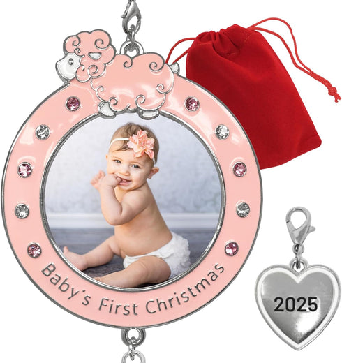 BANBERRY DESIGNS Baby Girl's First Christmas Photo Ornament - 2025 Dated Keepsake Decoration for Newborn Daughter - 3"