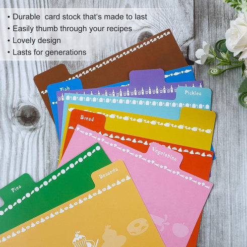 Outus 36 Pieces Recipe Card Dividers: 24 Labelled and 12 Blank Tabs for 4 x 6 Inch Cards Organize