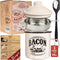Bacon Grease Container with Strainer - 24oz Enamel Rustic Farmhouse Fat Keeper with Food-Grade Silicone Spatula