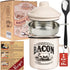 Bacon Grease Container with Strainer - 24oz Enamel Rustic Farmhouse Fat Keeper with Food-Grade Silicone Spatula