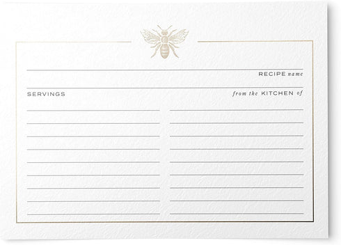 50 Gold Foil Bee Recipe Cards from Dashleigh, Double-Sided, 4x6 inches for Cooking and Baking