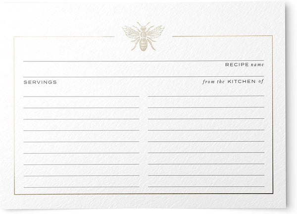 50 Gold Foil Bee Recipe Cards from Dashleigh, Double-Sided, 4x6 inches for Cooking and Baking
