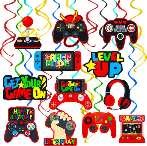 Video Game Birthday Hanging Swirls, 20Pcs Red Video Game Party Decorations for Ceiling Streamers