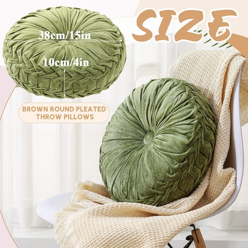 2 15'' Drydiet Pcs Round Throw Velvet Pillows Decorative Pleated Throw Pillows Diameter Accent Pumpkin Boho Chair