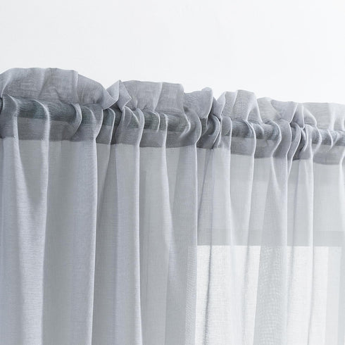 MYSTIC-HOME Sheer Curtains - 45 Inch Length Rod Pocket Voile Drapes for Living Room, Set of 2, Silver Grey