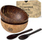 Coconut Bowls and Wooden Spoons Set of 2, Natural Hand-Crafted Vegan-Friendly Kitchen Utensils for Salad