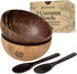 Coconut Bowls and Wooden Spoons Set of 2, Natural Hand-Crafted Vegan-Friendly Kitchen Utensils for Salad