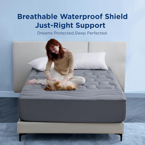 Bedsure Full Size Waterproof Mattress Pad - Soft Pillow Top Mattress Topper with 8-21" Deep Pocket, Grey