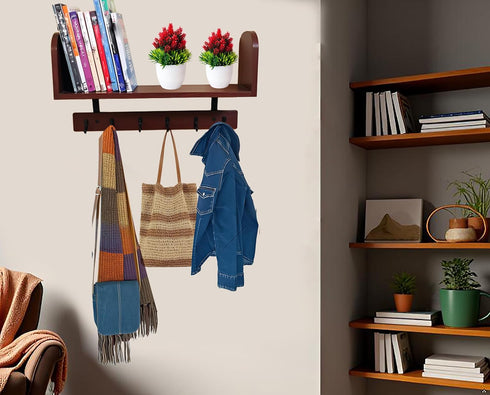 Selling at a Loss Promotion,Wooden Shelf with Hooks - Multipurpose Organizer for Kitchen, Books, Kitchen Shelf - Wall