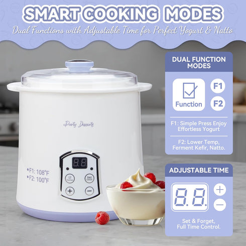Party Desserts 2 (2 Party Dessert Electric Greek Yogurt Maker Machine with Strainer, Automatic Yogurt Maker for Home