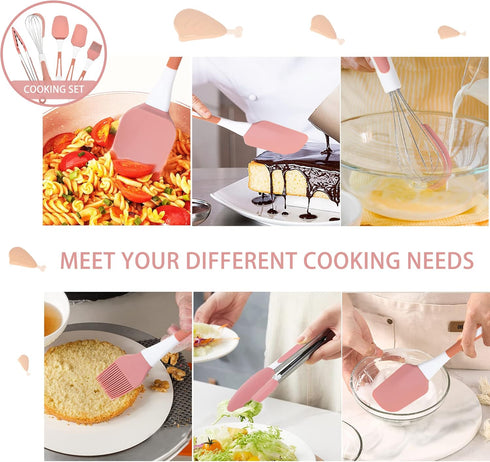 Silicone Kitchen Cooking Utensils Set, 5 Pcs Heat Resistant Spatula Set for Baking, Nonstick Cookware, Dishwasher Safe
