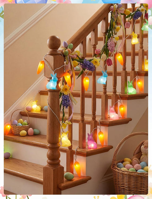 8.5ft 10 Count Easter Bunny Carrot String Lights, Connectable Plug in Rabbit Light, UL Certified Multicolor Decor