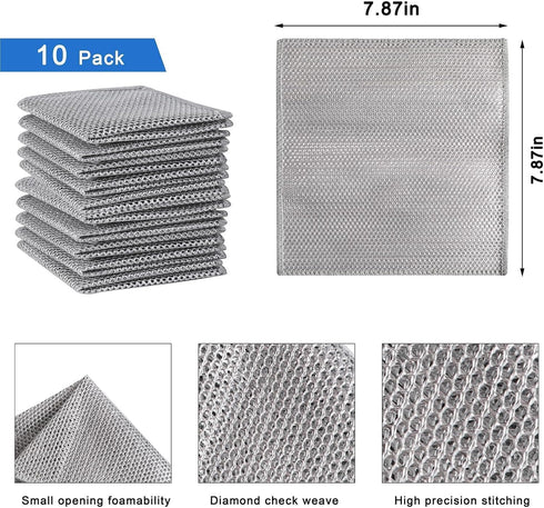 Wire Dishwashing Rag, 10 Pack Non Scratch Wire Dishcloth for Wet and Dry, Scrubbing Wire Dishcloths for Kitchen