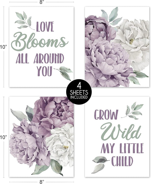 Sweet Jojo Designs Lavender Purple Boho Shabby Chic Floral Girl Wall Art Prints Room Decor Baby Nursery Kids Lilac Off